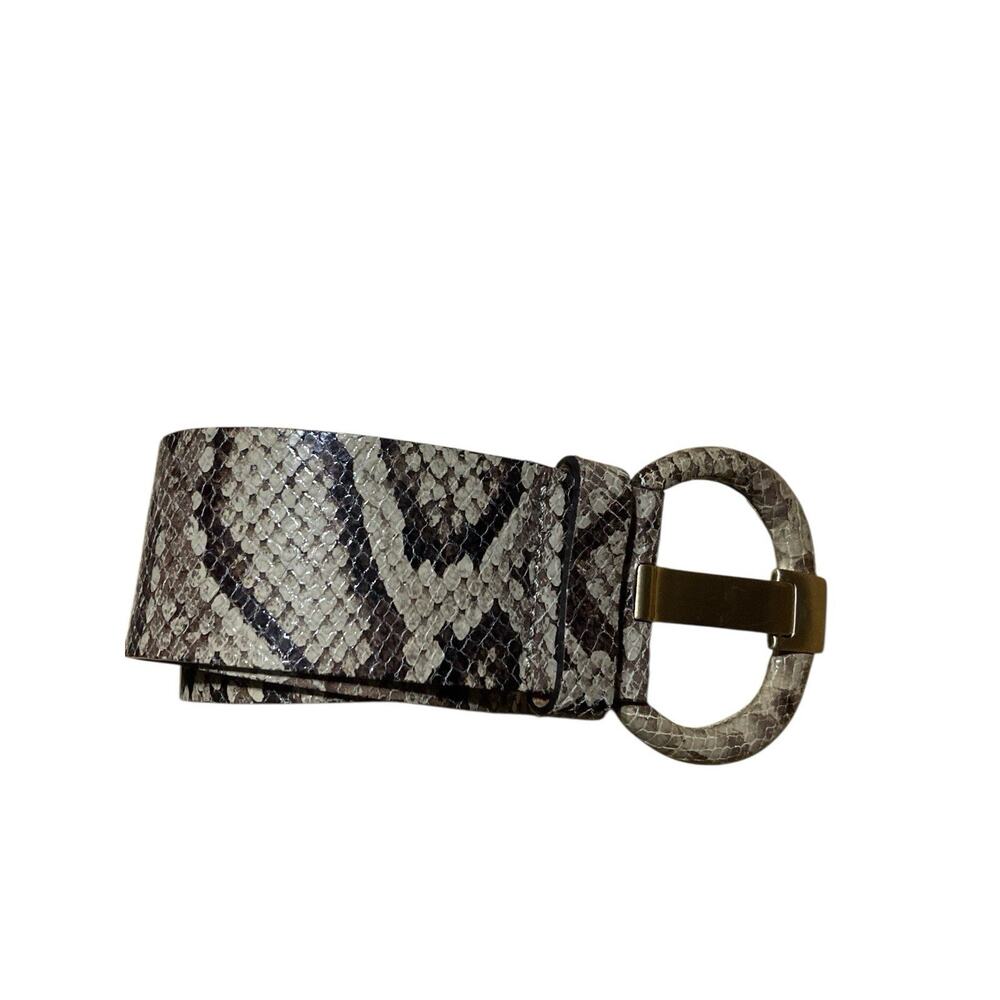 Banana Republic Snake Print Fashion Belt XS Faux Leather Gold Buckle Wide